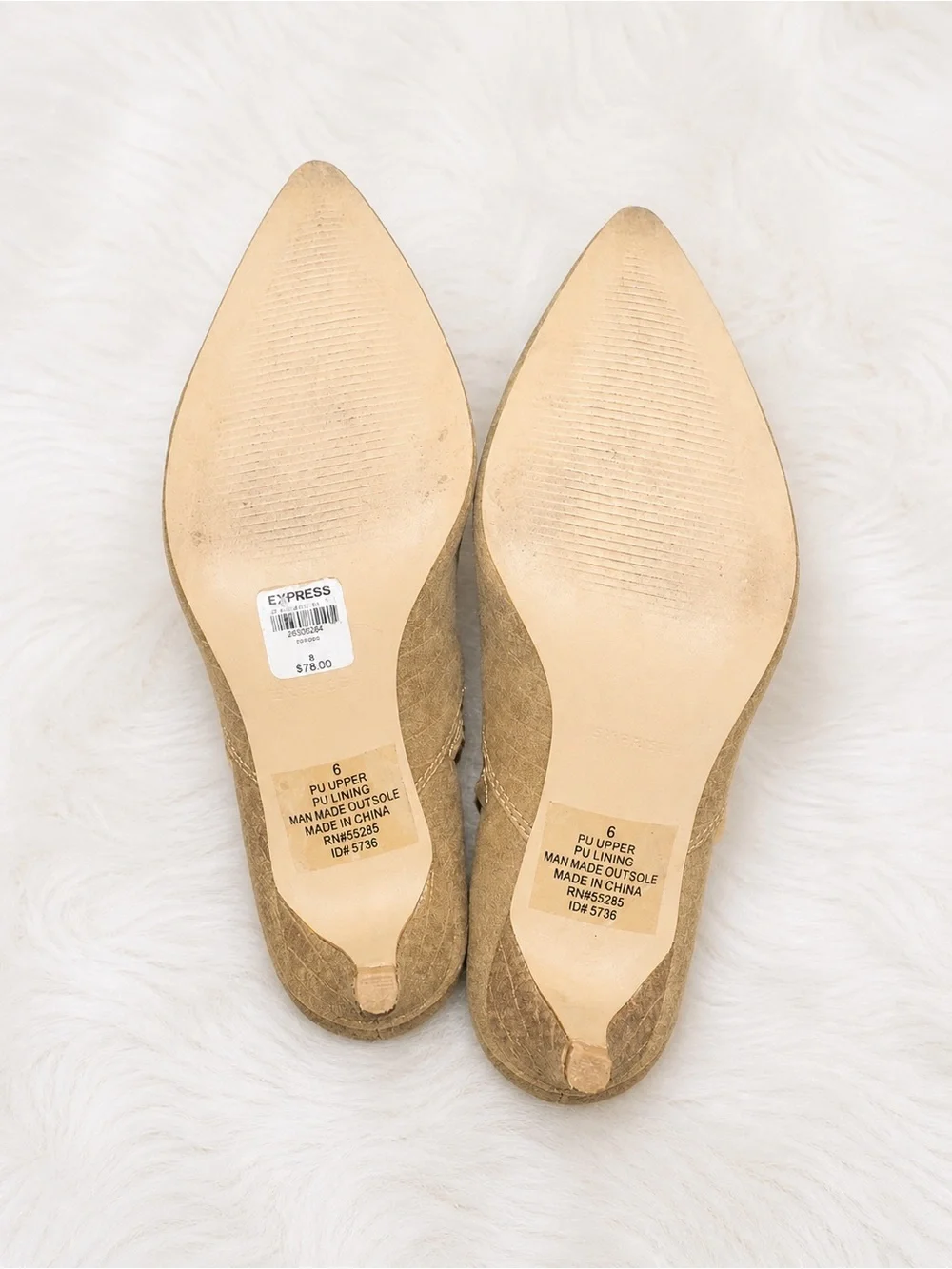 Express Croc Embossed Ankle Booties Size 6 Tan Pointed Toe Kitten Heel Chic - Picture 6 of 6